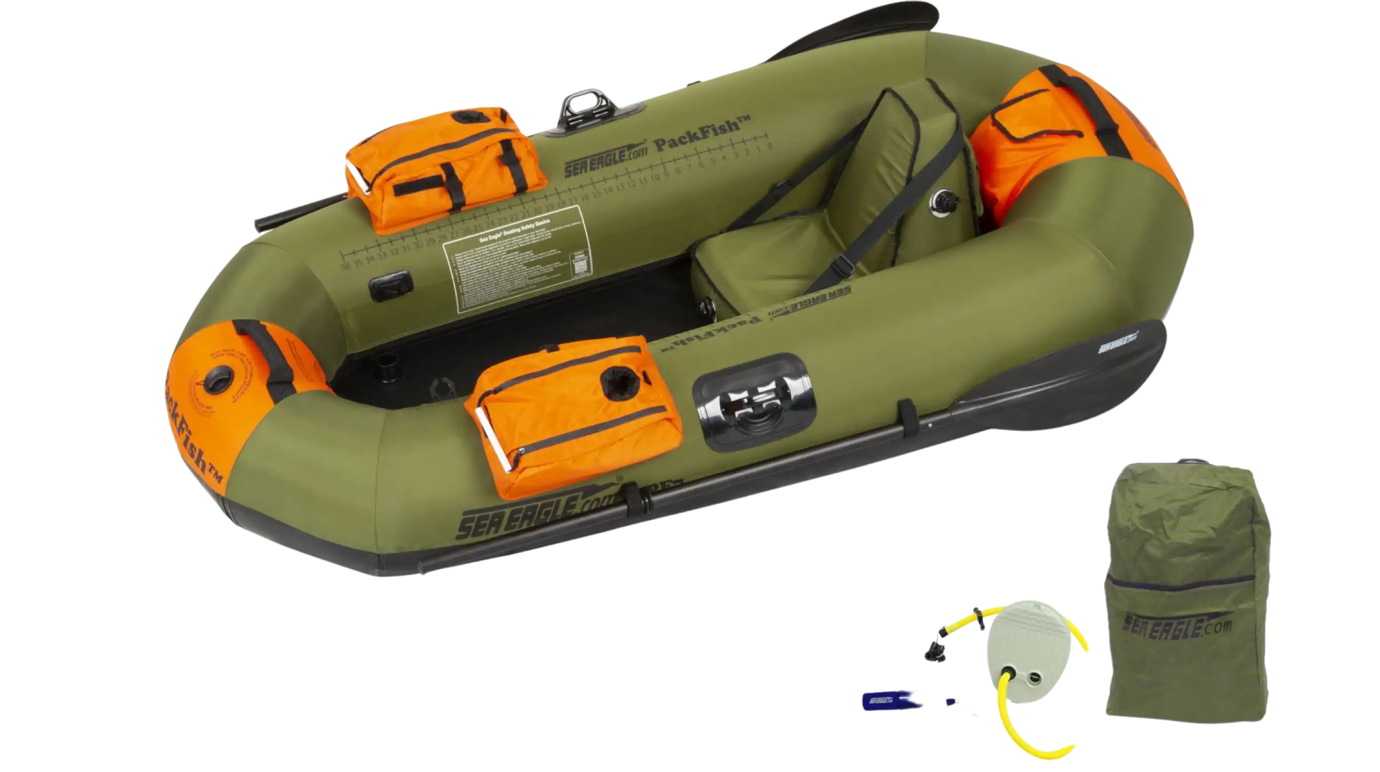 Sea Eagle PackFish 7 Inflatable Boat Pro Fishing Package Green Orange PF7K_P New - PF7K_P