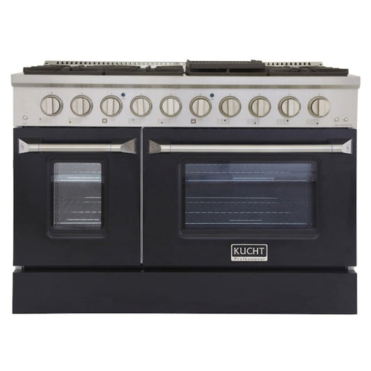 Kucht Professional 48 in. 6.7 cu ft. Natural Gas Range with Black Door and Silver Knobs, -  KNG481-K
