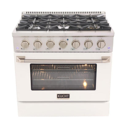 Kucht Professional 36 in. 5.2 cu ft. Natural Gas Range with White Door and Silver Knobs - KNG361-W