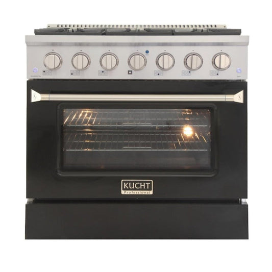 Kucht 36" Pro-Style Natural Gas Dual Fuel Range with 4 Burners in Black -  KDF362-K