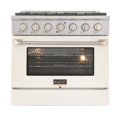 Kucht Professional 36 in. 5.2 cu ft. Propane Gas Range with White Door and Silver Knob -  KNG361/LP-W