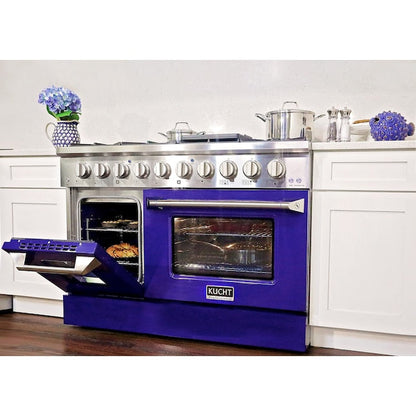 Kucht Professional 48 in. 6.7 cu ft. Propane Gas Range with Blue Door and Silver Knobs, KNG481/LP-B