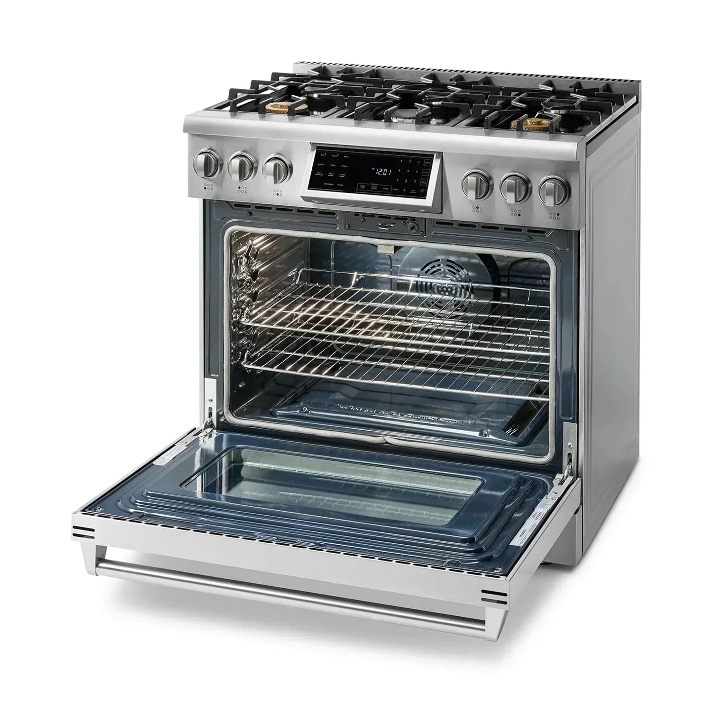 Thor Kitchen Appliance Package - 36 In. Gas Range, Range Hood, Refrigerator with Water and Ice Dispenser, Dishwasher, AP-TRG3601-W-7