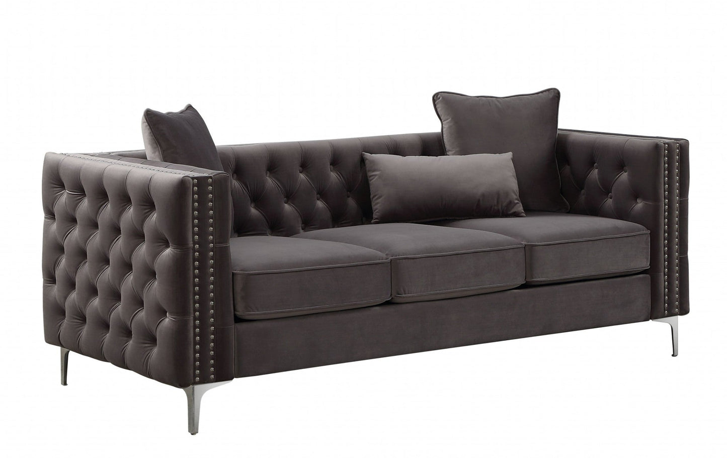 Modway Furniture 86" Dark Gray Velvet Sofa with Sleek Silver Legs - Modern Elegance for Your Living Room Space! - 318845-HOMEROOTS