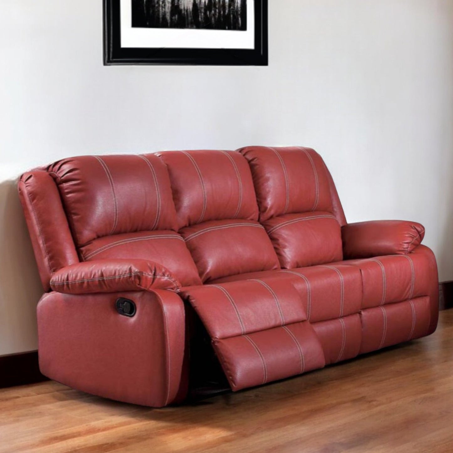 Modway Furniture 81" Striking Red Faux Leather Reclining Sofa with Sturdy Black Legs - Stylish Comfort for Any Room - 347256-HOMEROOTS