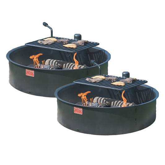 Pilot Rock 2 Pack 30.5 Inch Steel Ground Fire Pit Ring and Metal Cooking Grate - 415874