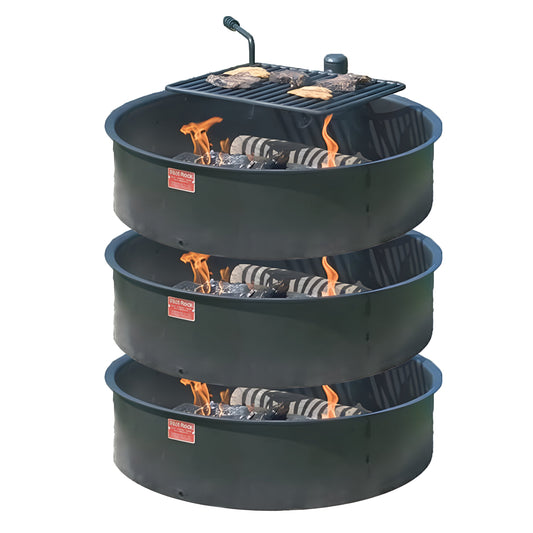 Pilot Rock 3 Pack 30.5 Inch Steel Ground Fire Pit Ring and Metal Cooking Grate - 415876