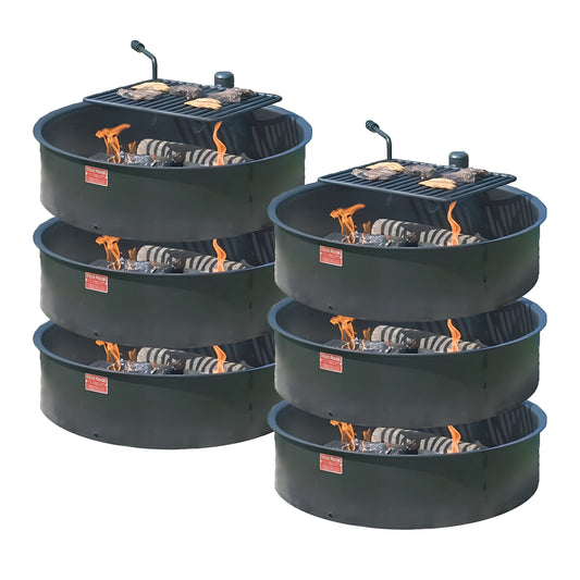 Pilot Rock 6 Pack 30.5 Inch Steel Ground Fire Pit Ring and Metal Cooking Grate - 415884
