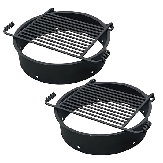Pilot Rock 2 Pack 24” Steel Ground Fire Pit Rings & Metal Cooking Grates, Black - 415885