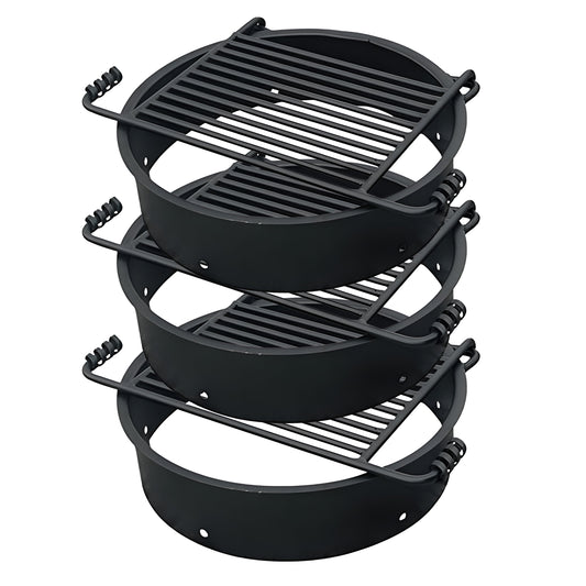 Pilot Rock 3 Pack 24” Steel Ground Fire Pit Rings & Metal Cooking Grates, Black - 415886