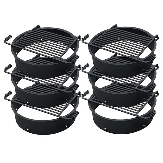 Pilot Rock 6 Pack 24” Steel Ground Fire Pit Rings & Metal Cooking Grates, Black - 415887