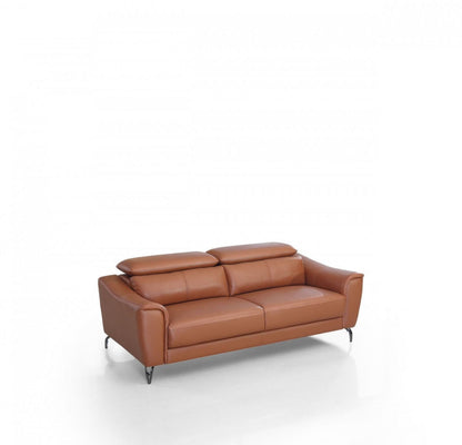 Modway Furniture 80" Brown Genuine Leather Sofa - Luxurious Comfort, Silver Legs & Contemporary Elegance for Your Home - 480920-HOMEROOTS