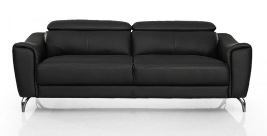 Modway Furniture 80" Black Genuine Leather Sofa with Elegant Silver Legs - Luxurious Comfort & Contemporary Style - 480921-HOMEROOTS