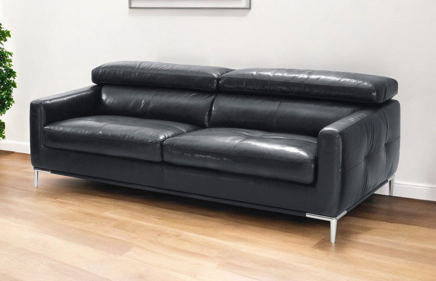 Modway Furniture 79" Black Leather Sofa with Silver Legs - Luxurious Comfort, Contemporary Design & Elegant Appeal - 488830-HOMEROOTS