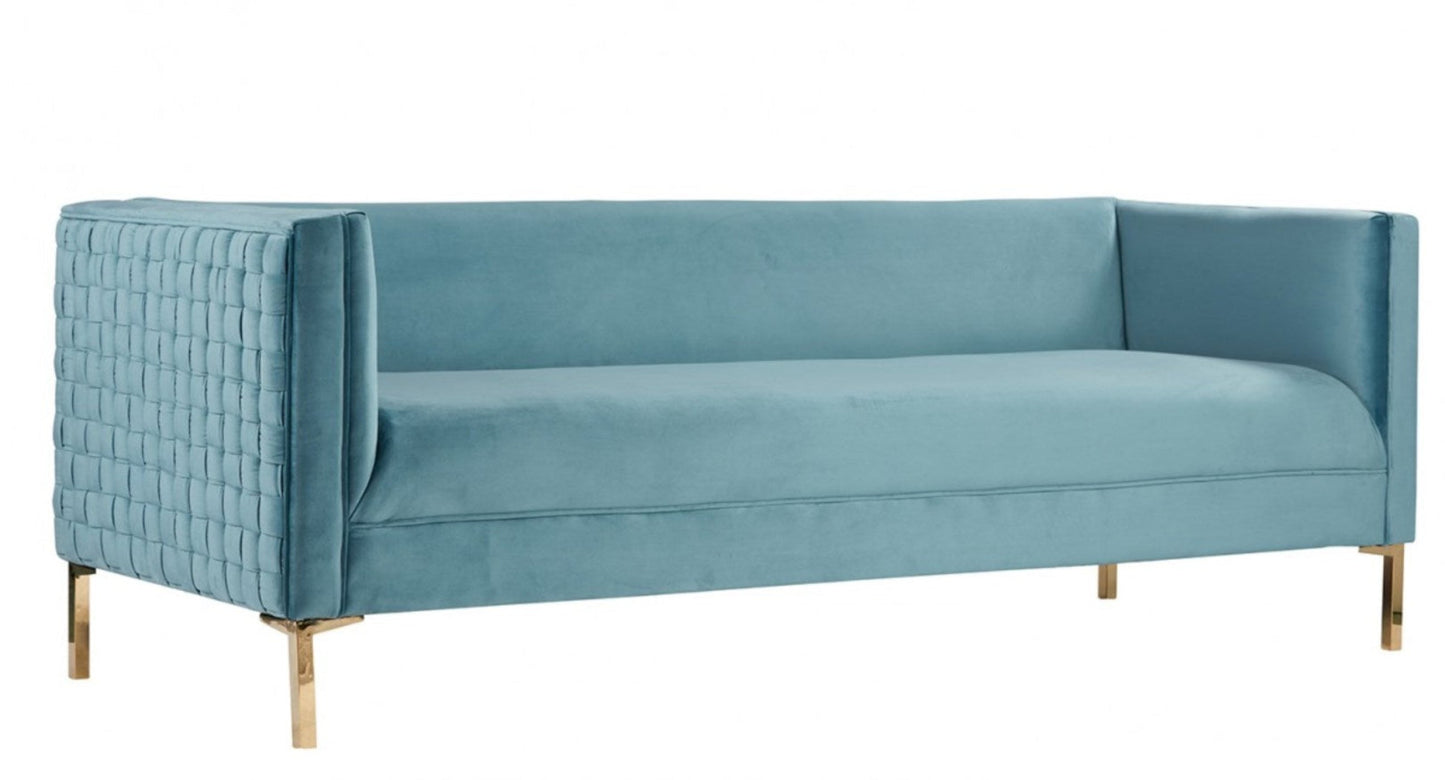 Modway Furniture 83" Teal Blue Velvet Sofa with Gold Legs – Luxurious Comfort, Contemporary Design, and Durability - 488837-HOMEROOTS