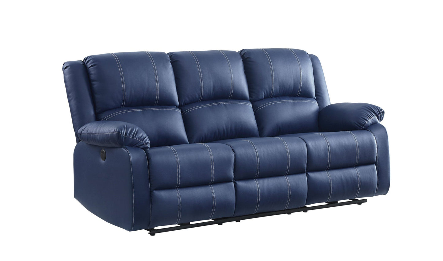 Modway Furniture 81" Blue Faux Leather Reclining Sofa with USB, Stylish Black Legs, Comfort & Support for Your Space - 491002-HOMEROOTS