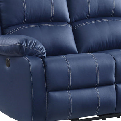Modway Furniture 81" Blue Faux Leather Reclining Sofa with USB, Stylish Black Legs, Comfort & Support for Your Space - 491002-HOMEROOTS