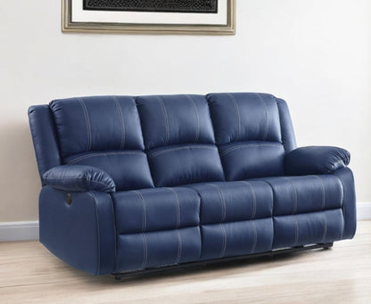 Modway Furniture 81" Blue Faux Leather Reclining Sofa with USB, Stylish Black Legs, Comfort & Support for Your Space - 491002-HOMEROOTS