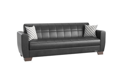 Modway Furniture 84" Black Faux Leather Sleeper Sofa with Decorative Toss Pillows and Elegant Brown Legs for Comfort - 520152-HOMEROOTS