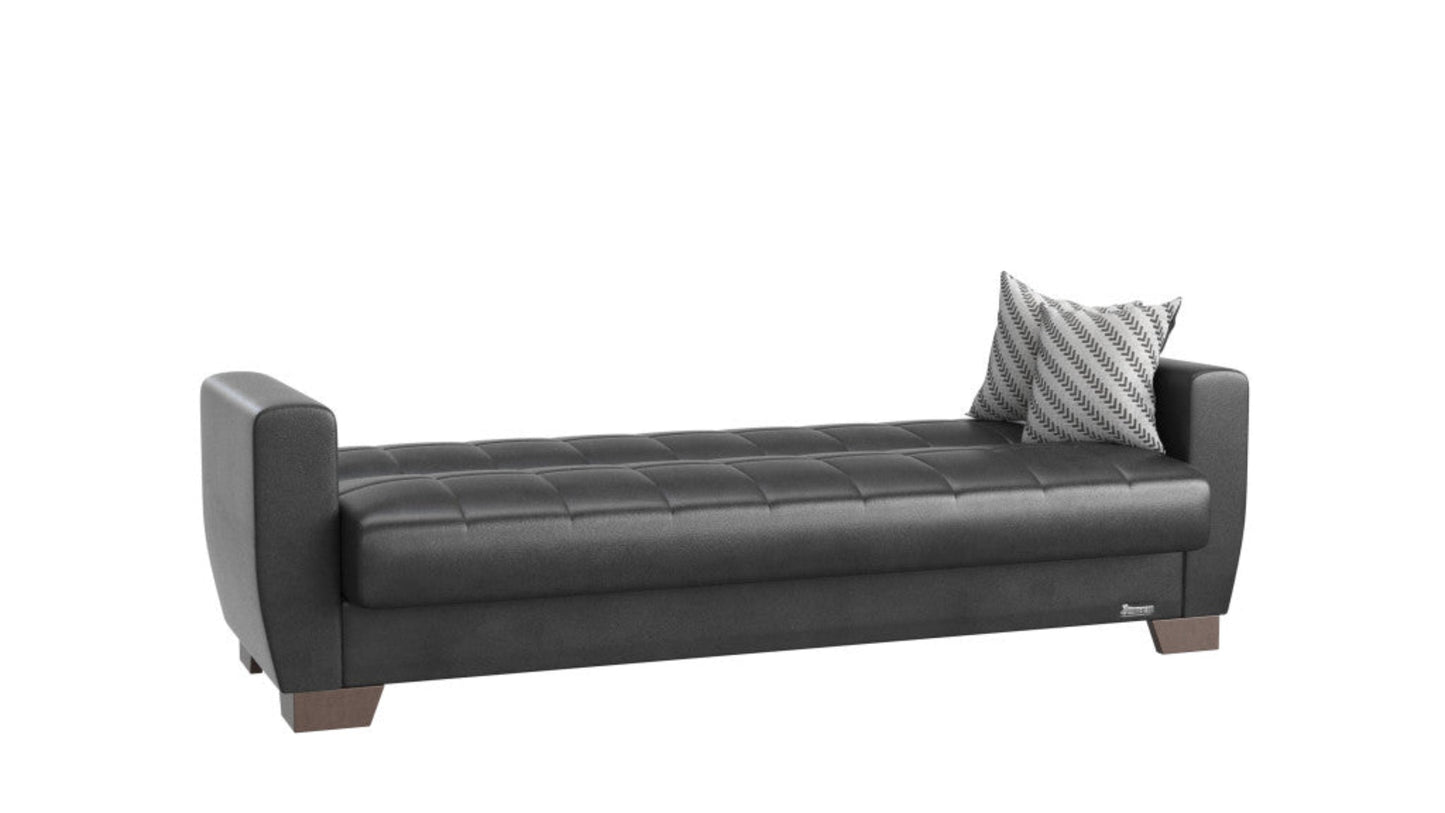 Modway Furniture 84" Black Faux Leather Sleeper Sofa with Decorative Toss Pillows and Elegant Brown Legs for Comfort - 520152-HOMEROOTS