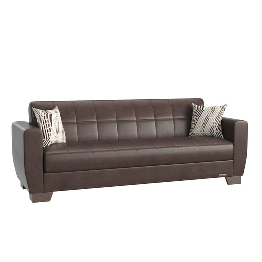 Modway Furniture 84" Brown Faux Leather Sleeper Sofa with Toss Pillows – Stylish, Durable, and Perfect for Any Room! - 520153-HOMEROOTS