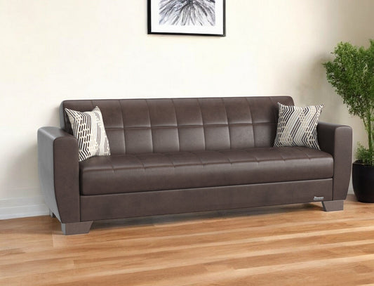 Modway Furniture 84" Brown Faux Leather Sleeper Sofa with Toss Pillows – Stylish, Durable, and Perfect for Any Room! - 520153-HOMEROOTS