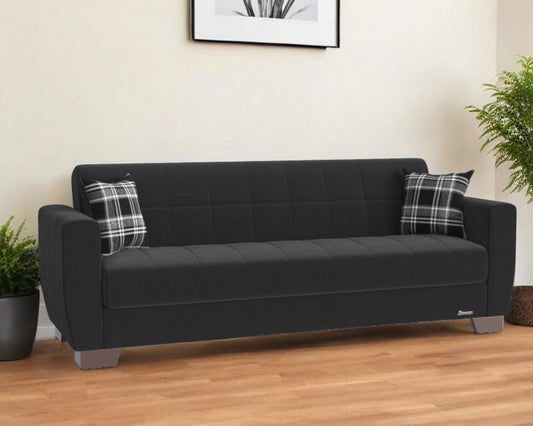 Modway Furniture 84" Black Chenille Sleeper Sofa with Toss Pillows - Stylish Comfort & Modern Brown Legs, Durable Design - 520154-HOMEROOTS520154-HOMEROOTS