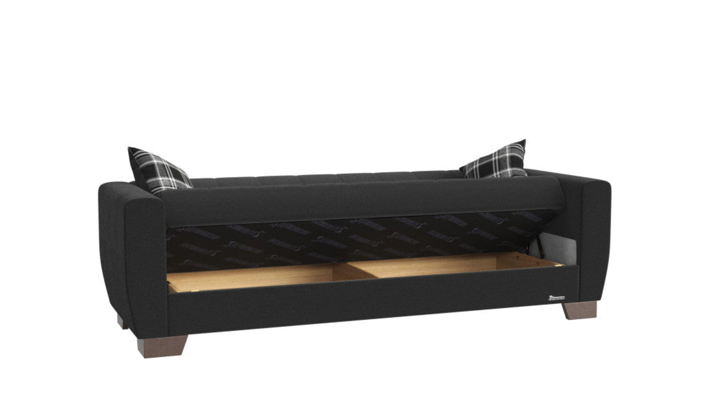 Modway Furniture 84" Black Chenille Sleeper Sofa with Toss Pillows - Stylish Comfort & Modern Brown Legs, Durable Design - 520154-HOMEROOTS520154-HOMEROOTS