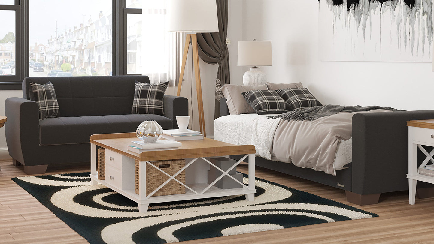 Modway Furniture 84" Black Chenille Sleeper Sofa with Toss Pillows - Stylish Comfort & Modern Brown Legs, Durable Design - 520154-HOMEROOTS520154-HOMEROOTS