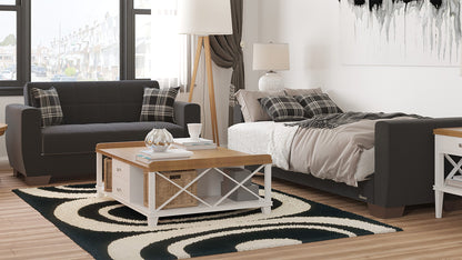 Modway Furniture 84" Black Chenille Sleeper Sofa with Toss Pillows - Stylish Comfort & Modern Brown Legs, Durable Design - 520154-HOMEROOTS520154-HOMEROOTS