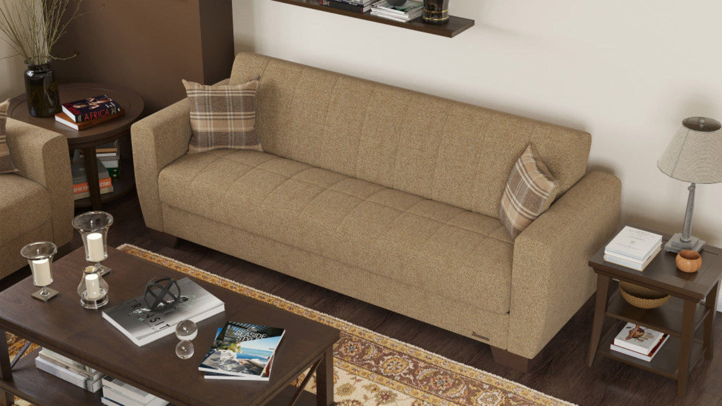 Modway Furniture 84" Beige Chenille Sleeper Sofa with Toss Pillows - Luxurious Comfort & Stylish Brown Legs - 520155-HOMEROOTS