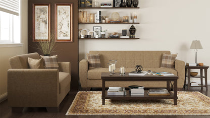 Modway Furniture 84" Beige Chenille Sleeper Sofa with Toss Pillows - Luxurious Comfort & Stylish Brown Legs - 520155-HOMEROOTS