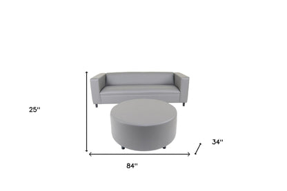 Modway Furniture 84" Gray Faux Leather Sofa with Ottoman - Stylish Comfort, Durable Vinyl, and Contemporary Design! - 530491-HOMEROOTS