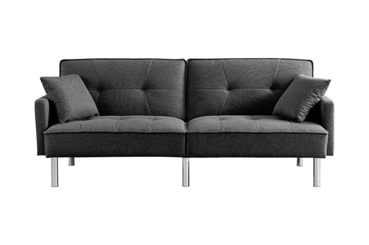 Modway Furniture 85" Dark Gray Convertible Futon Sofa with Silver Legs, Soft Polyester Blend & Stylish Toss Pillows - 544955-HOMEROOTS