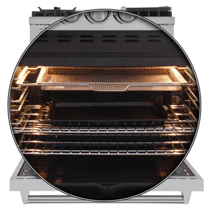 Forno 4-Piece Appliance Package - 30-Inch Dual Fuel Range with Air Fryer, Refrigerator, 24-Inch Microwave Drawer, & 3-Rack Dishwasher in Stainless Steel - AP4-6196-30-MWD