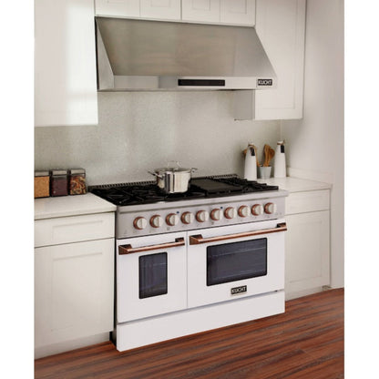 Kucht 48" Pro-Style Propane Gas Dual Fuel Range in White with Gold Accents, KDF482/LP-W-GOLD - KDF482/LP-W-GOLD