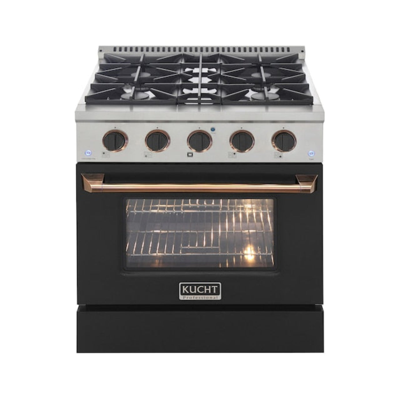 Kucht Professional 30" 4.2 cu ft. Propane Gas Range in Black with Gold Accents, KNG301/LP-K-GOLD - KNG301/LP-K-GOLD