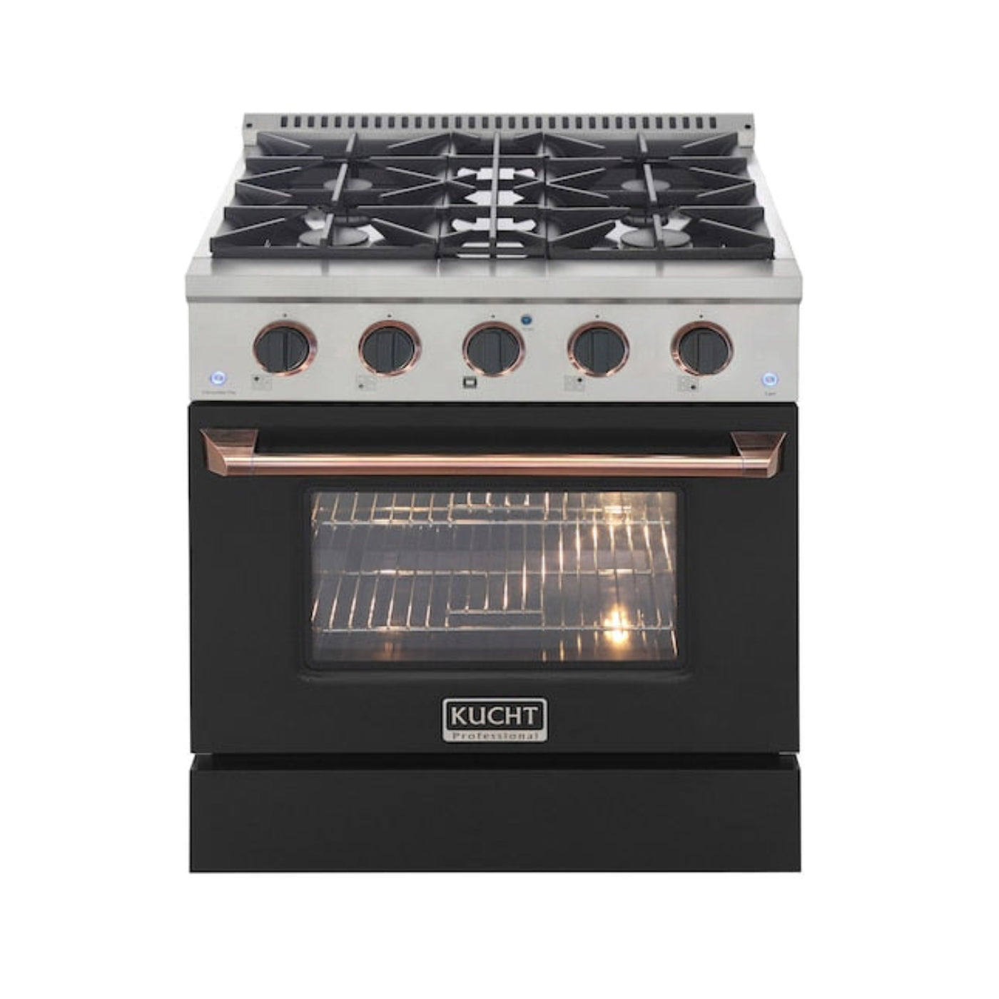 Kucht Professional 30" 4.2 cu ft. Propane Gas Range in Black with Rose Gold Accents, KNG301/LP-K-ROSE - KNG301/LP-K-ROSE