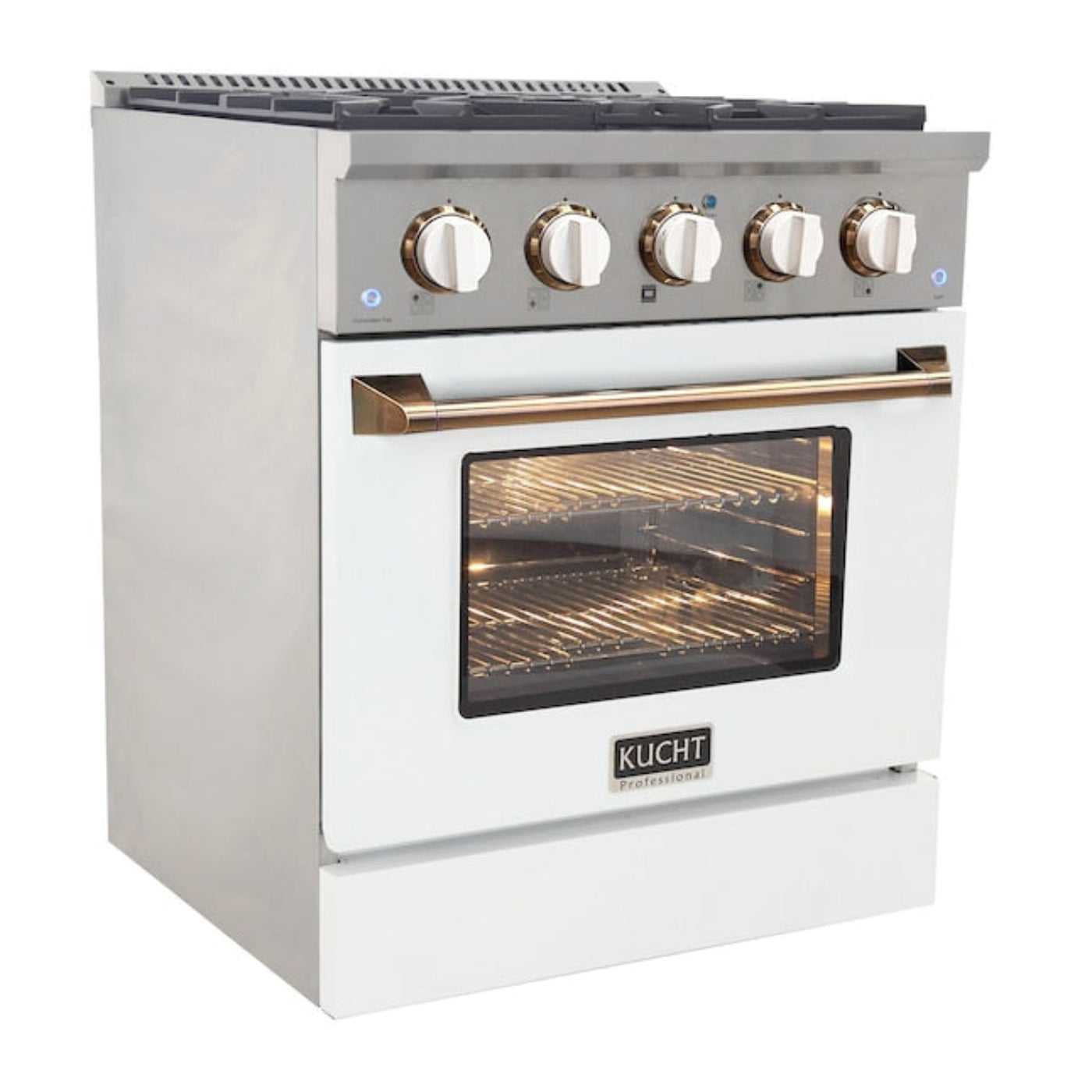 Kucht 30" Pro-Style Propane Gas Dual Fuel Range in White with Gold Accents, KDF302/LP-W-GOLD - KDF302/LP-W-GOLD