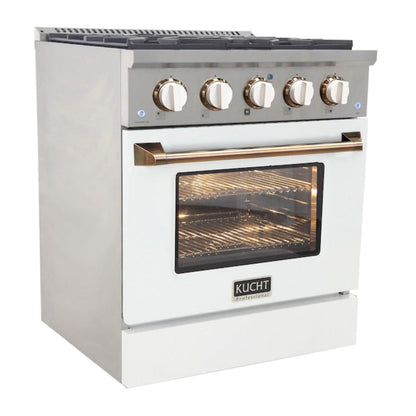 Kucht 30" Pro-Style Propane Gas Dual Fuel Range in White with Rose Gold Accents, KDF302/LP-W-ROSE - KDF302/LP-W-ROSE