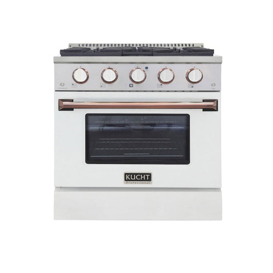Kucht 30" Pro-Style Natural Gas Dual Fuel Range in White with Rose Gold Accents, KDF302-W-ROSE - KDF302-W-ROSE