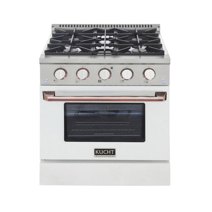 Kucht 30" Pro-Style Natural Gas Dual Fuel Range in White with Rose Gold Accents, KDF302-W-ROSE - KDF302-W-ROSE