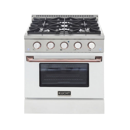 Kucht Professional 30" 4.2 cu ft. Propane Gas Range in White with Rose Gold Accents, KNG301/LP-W-ROSE - KNG301/LP-W-ROSE