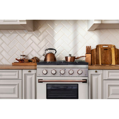 Kucht Professional 30" 4.2 cu ft. Propane Gas Range in White with Rose Gold Accents, KNG301/LP-W-ROSE - KNG301/LP-W-ROSE