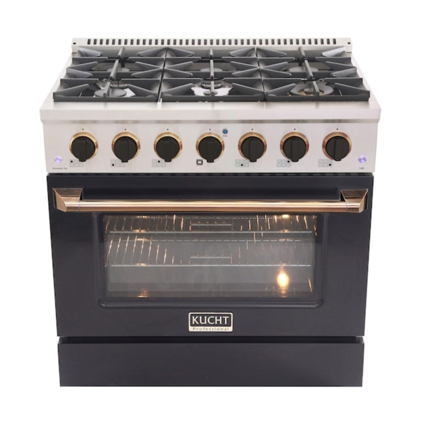 Kucht 36" Pro-Style Propane Gas Dual Fuel Range in Black with Gold Accents, KDF362/LP-K-GOLD - KDF362/LP-K-GOLD