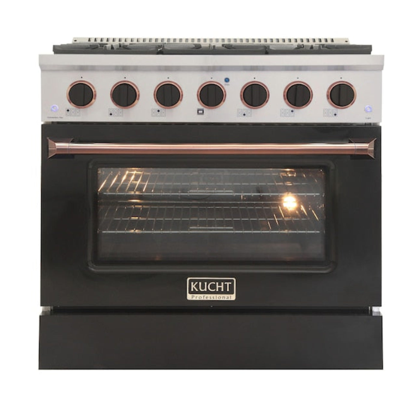 Kucht 36" Pro-Style Propane Gas Dual Fuel Range in Black with Rose Gold Accents, KDF362/LP-K-ROSE - KDF362/LP-K-ROSE