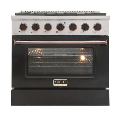 Kucht 36" Pro-Style Propane Gas Dual Fuel Range in Black with Rose Gold Accents, KDF362/LP-K-ROSE - KDF362/LP-K-ROSE