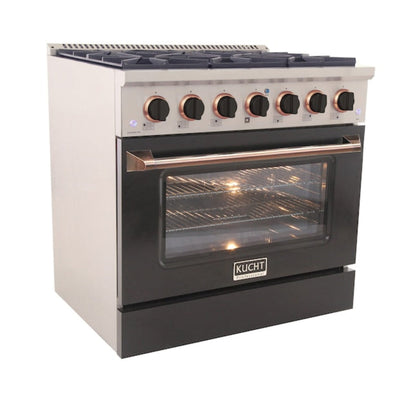 Kucht 36" Pro-Style Propane Gas Dual Fuel Range in Black with Rose Gold Accents, KDF362/LP-K-ROSE - KDF362/LP-K-ROSE