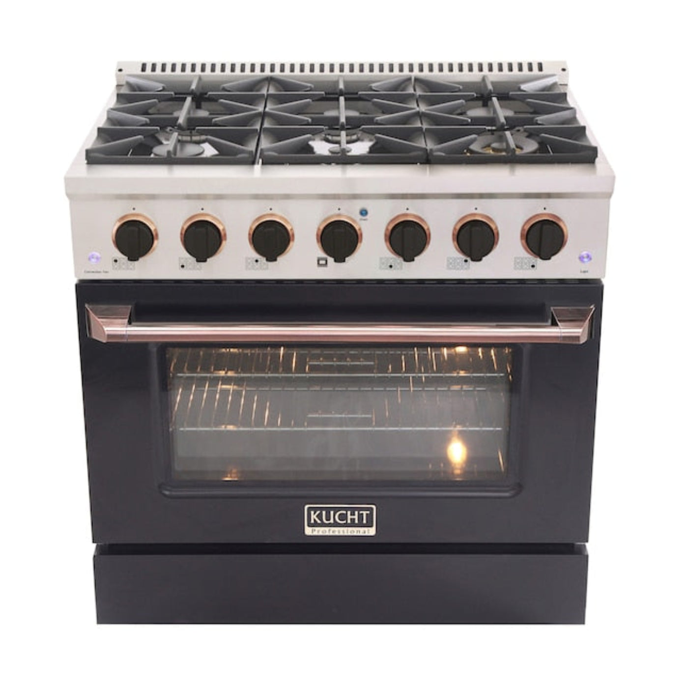 Kucht 36" Pro-Style Propane Gas Dual Fuel Range in Black with Rose Gold Accents, KDF362/LP-K-ROSE - KDF362/LP-K-ROSE