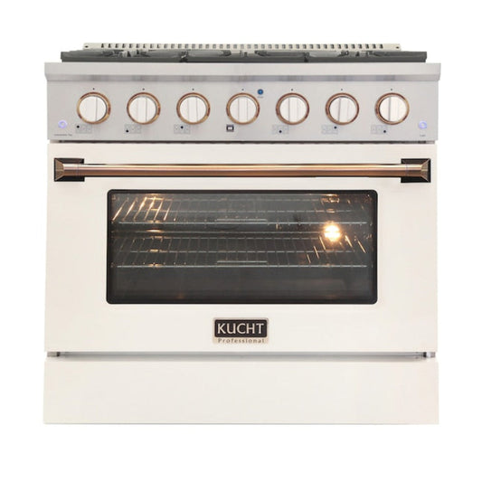 Kucht 36" Pro-Style Propane Gas Dual Fuel Range in White with Gold Accents, KDF362/LP-W-GOLD - KDF362/LP-W-GOLD